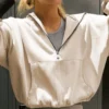 Beige Half Zip Oversized Fleece Hoodie