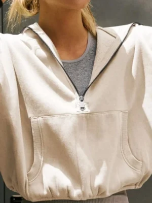 Beige Half Zip Oversized Fleece Hoodie