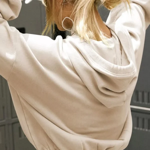 Beige Half Zip Oversized Fleece Hoodie