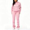 Pink Paint-Splatter Hoodie Stacked Pants Set