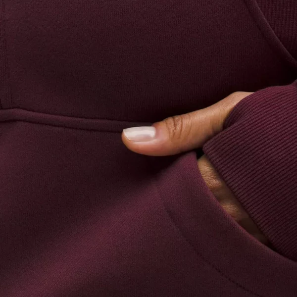 Burgundy Half-Zip Cropped Hoodie with Gold Zipper