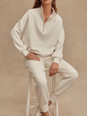 Womens Half Zip Wide Leg Tracksuit Set
