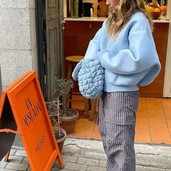 Light Blue Air Layer Oversized Zip Up Bomber Jacket Light Blue Air Layer Oversized Zip Up Bomber Jacket