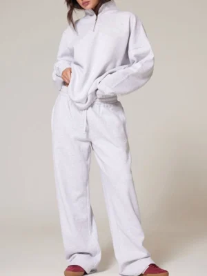 Womens Half Zip Wide Leg Tracksuit Set