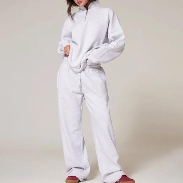 Womens Half Zip Wide Leg Tracksuit Set