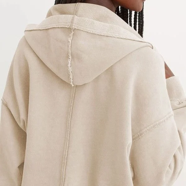 Beige Raw Edge Cropped Half Zip Hoodie Beige Raw Edge Cropped Half Zip Hoodie