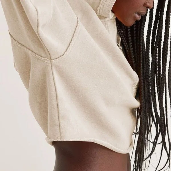 Beige Raw Edge Cropped Half Zip Hoodie Beige Raw Edge Cropped Half Zip Hoodie