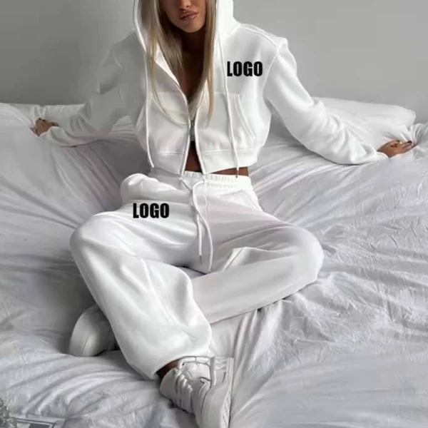 Womens Cropped Zip Hoodie Tracksuit Set