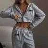Womens Cropped Zip Hoodie Tracksuit Set