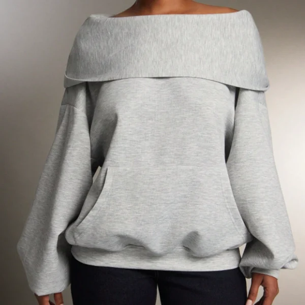 Heather Grey Off The Shoulder Oversized Hoodie Heather Grey Off The Shoulder Oversized Hoodie