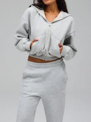 Womens Cropped Zip Hoodie Jogger Set