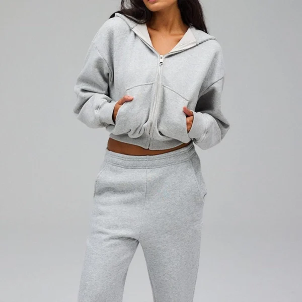 Womens Cropped Zip Hoodie Jogger Set