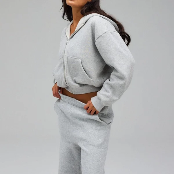 Womens Cropped Zip Hoodie Jogger Set
