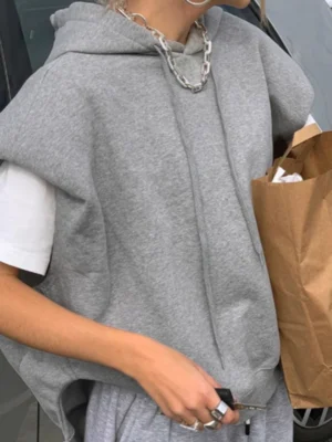 Heather Grey Sleeveless Oversized Hoodie Vest