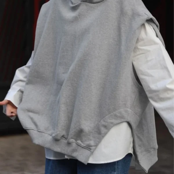 Heather Grey Sleeveless Oversized Hoodie Vest
