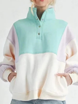 Womens Colorblock Snap Pullover Sweatshirt