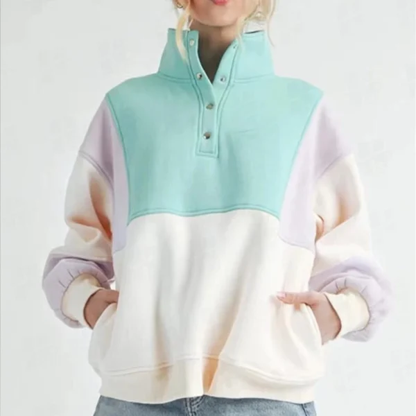 Womens Colorblock Snap Pullover Sweatshirt Womens Colorblock Snap Pullover Sweatshirt