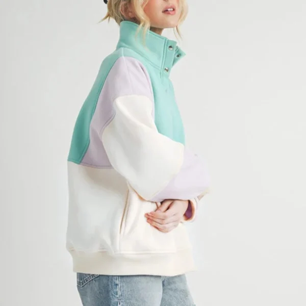 Womens Colorblock Snap Pullover Sweatshirt Womens Colorblock Snap Pullover Sweatshirt