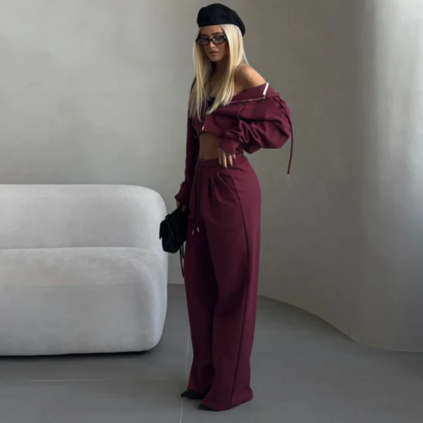 Womens Blue Cropped Zip Up Hoodie Set