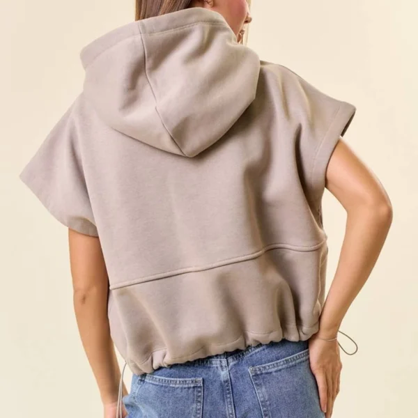 Taupe Sleeveless Drawstring Hoodie Vest