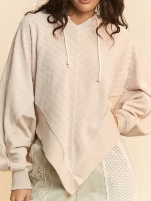 Beige Asymmetric Patchwork Hoodie