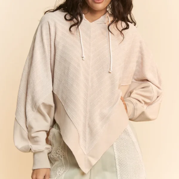 Beige Asymmetric Patchwork Hoodie