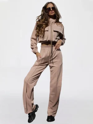 Womens Cropped Zip Up Cargo Tracksuit Set Womens Cropped Zip Up Cargo Tracksuit Set