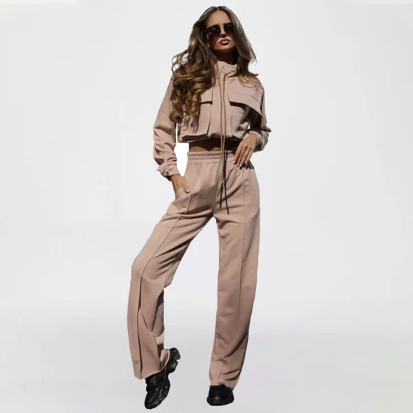 Womens Cropped Zip Up Cargo Tracksuit Set