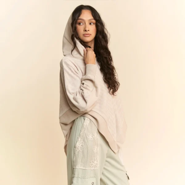 Beige Asymmetric Patchwork Hoodie