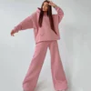 Womens Pink Oversized Hoodie Wide Leg Set