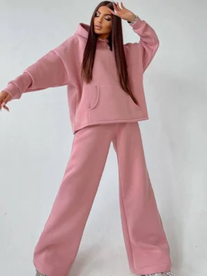 Womens Pink Oversized Hoodie Wide Leg Set