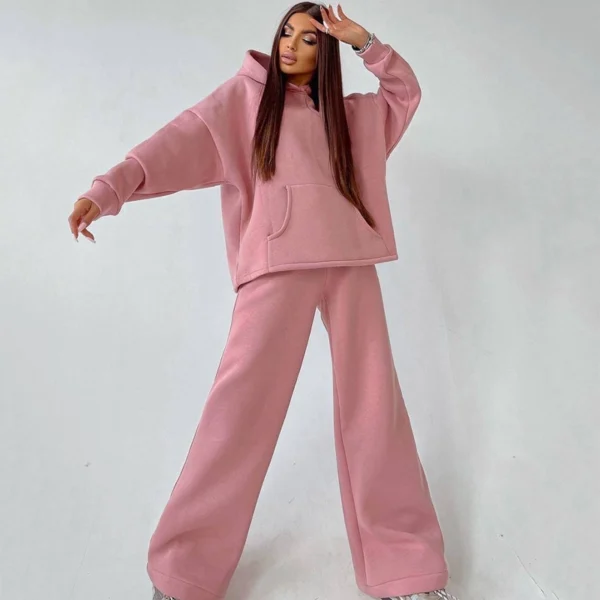 Womens Pink Oversized Hoodie Wide Leg Set