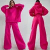 Womens Pink Oversized Hoodie Wide Leg Set