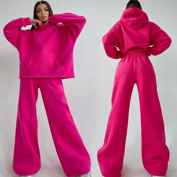 Womens Pink Oversized Hoodie Wide Leg Set