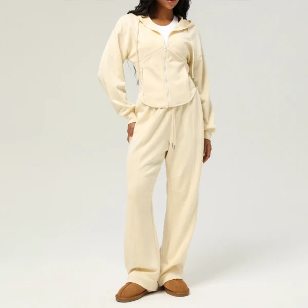 Womens Blue Zip Up Hoodie Wide Leg Set