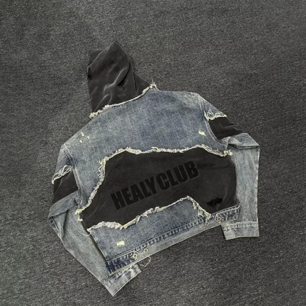 Womens Distressed Hooded Denim Jacket Womens Distressed Hooded Denim Jacket