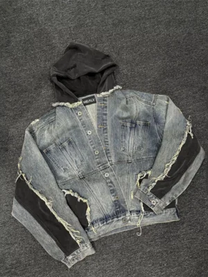 Womens Distressed Hooded Denim Jacket Womens Distressed Hooded Denim Jacket