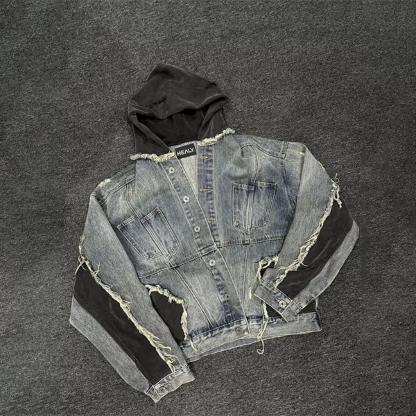 Womens Distressed Hooded Denim Jacket Womens Distressed Hooded Denim Jacket