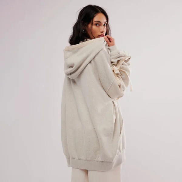 Lace-Up Sleeve Oversized Zip-Up Hoodie