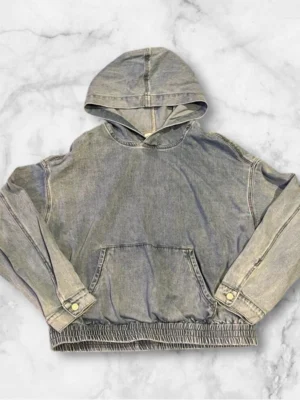 Vintage Washed Denim Oversized Elastic-Hem Hoodie