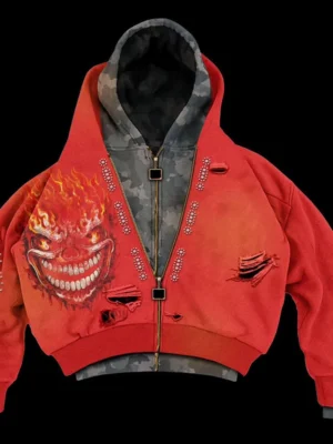Orange Flame Graphic Cropped Zip-Up Hoodie