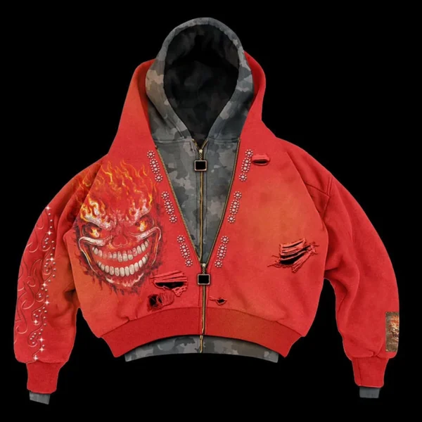 Orange Flame Graphic Cropped Zip-Up Hoodie Orange Flame Graphic Cropped Zip-Up Hoodie