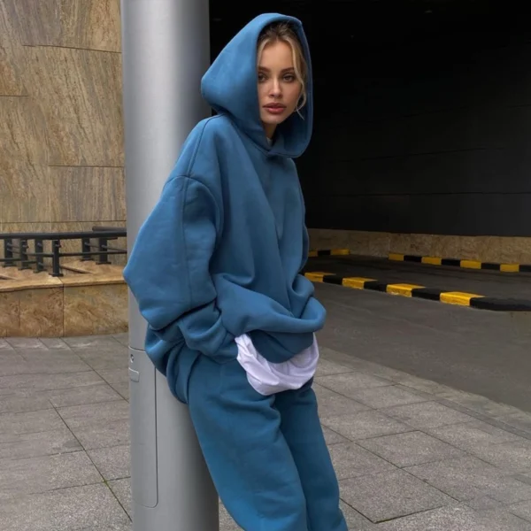 Blue Oversized Heavyweight Hoodie Tracksuit