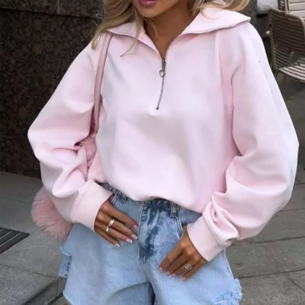 Baby Pink Oversized Half Zip Collared Sweatshirt Baby Pink Oversized Half Zip Collared Sweatshirt