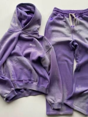 Washed Purple Pullover Hoodie Tracksuit