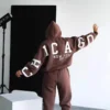 Black Brown Oversized Printed Cropped Hoodie Tracksuit