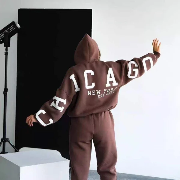 Black Brown Oversized Printed Cropped Hoodie Tracksuit