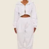 White Cropped Zip Up Hoodie Tracksuit