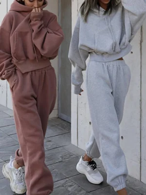 Womens Cropped Hoodie Jogger Two Piece Set