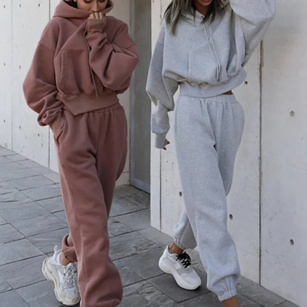 Womens Cropped Hoodie Jogger Two Piece Set